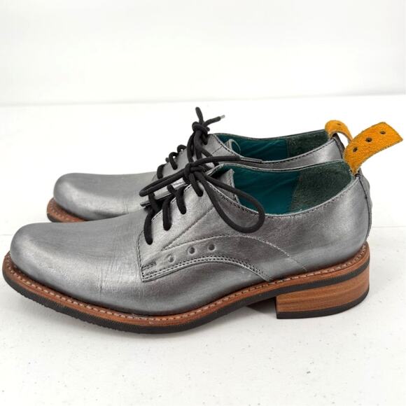 Pskaufman No.1044 Tarmac Tie Derby Oxford Shoes Lotis Hand Painted Silver Size 6 - Picture 5 of 12
